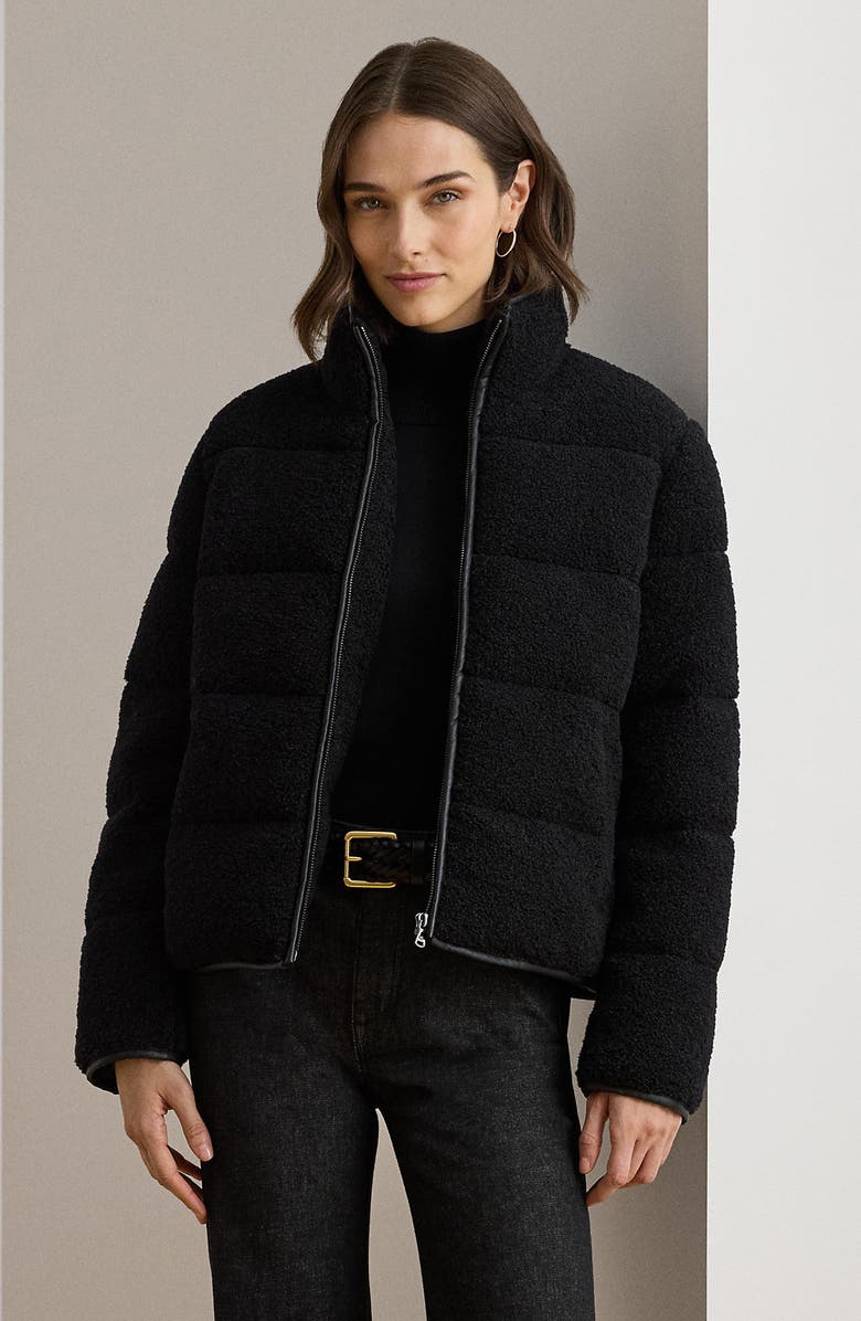 Lauren Ralph Lauren Faux Shearling Puffer Jacket, Alternate, color, Black/ Black