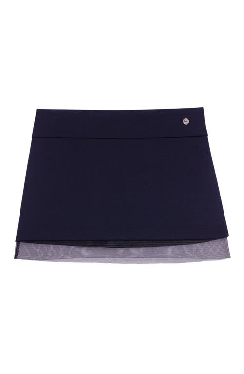 Maje Wool Blend And Tulle Skirt In Navy
