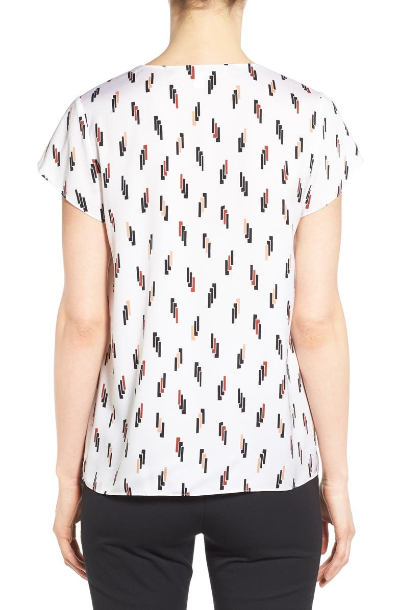Nordstrom Collection Print Stretch Silk Short Sleeve V-Neck Blouse, Alternate, color, Ivory Dashing Lines Print