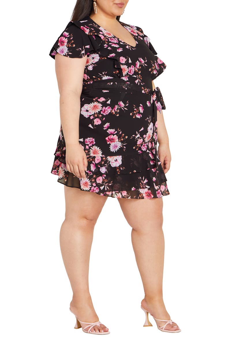 Serene Floral Tie Waist Minidress, Alternate, color, BLACK BLOOM