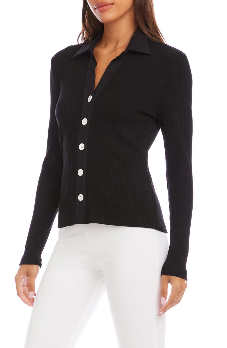 Karen Kane Button-Up Rib Top, Alternate, color, Black