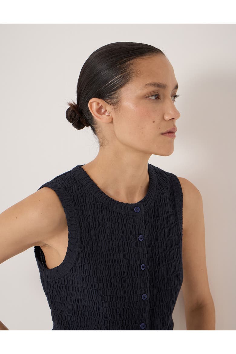 Textured Sleeveless Button Through Top, Alternate, color, Navy Blue