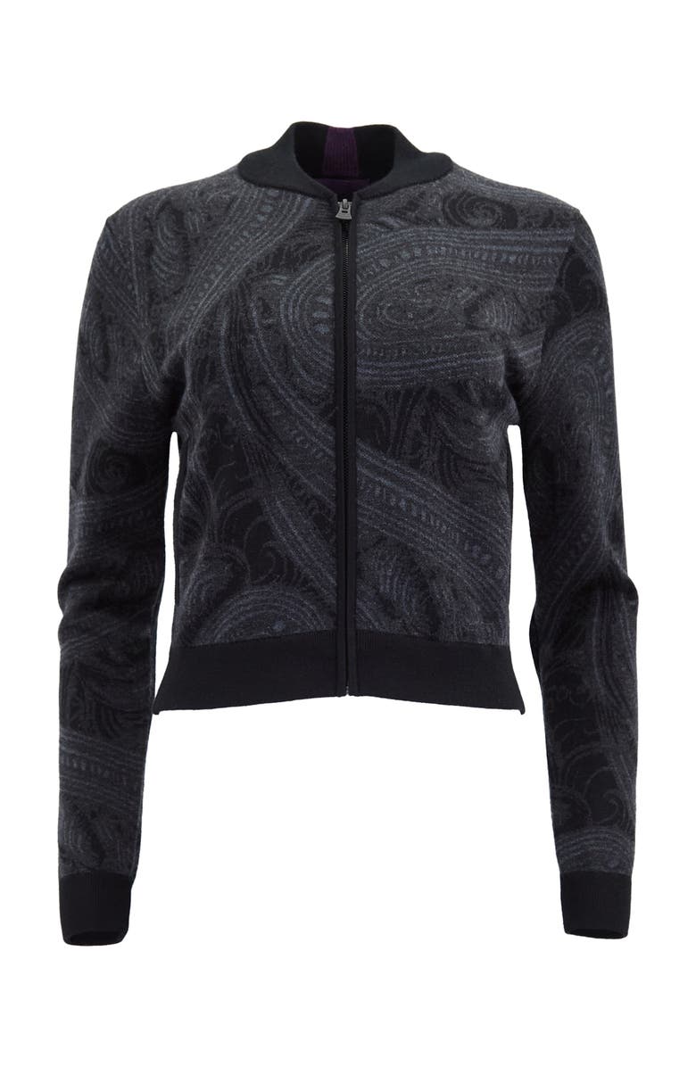 Lords of Harlech Susan Merino Wool Zip-up Jacquard Cardigan Sweater, Main, color, Badalona Charcoal