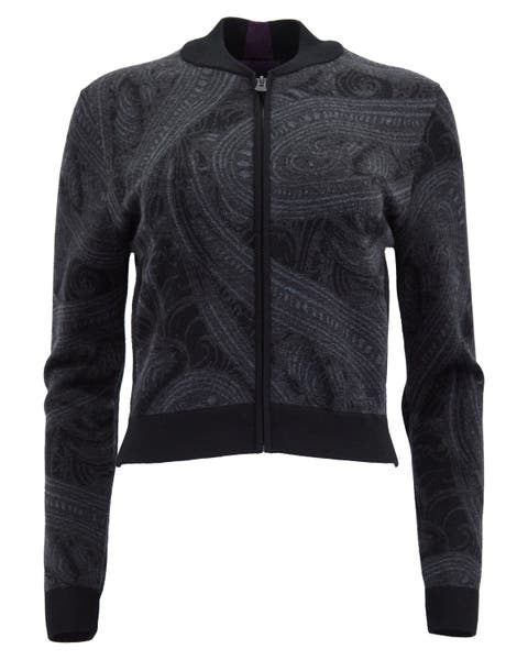 Susan Merino Wool Zip-up Jacquard Cardigan Sweater