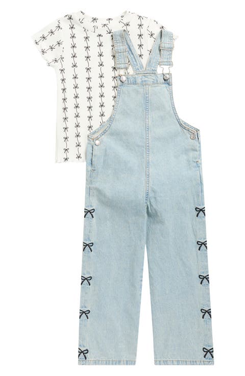 Kids' 2-Piece Wide Leg Embroidered Denim Overall & T-Shirt Set