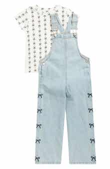 Kids' 2-Piece Wide Leg Embroidered Denim Overall & T-Shirt Set