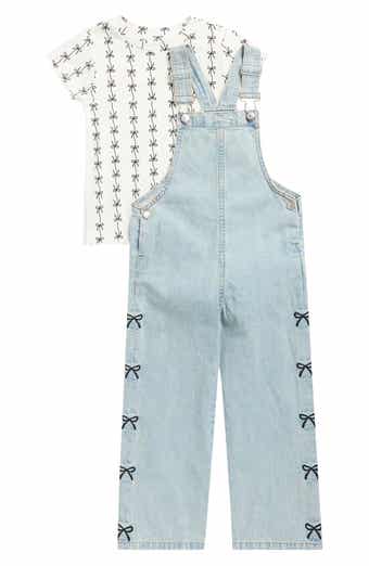 Kids' 2-Piece Wide Leg Embroidered Denim Overall & T-Shirt Set