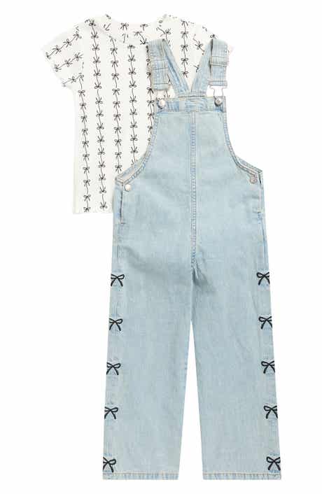 Kids' 2-Piece Wide Leg Embroidered Denim Overall & T-Shirt Set