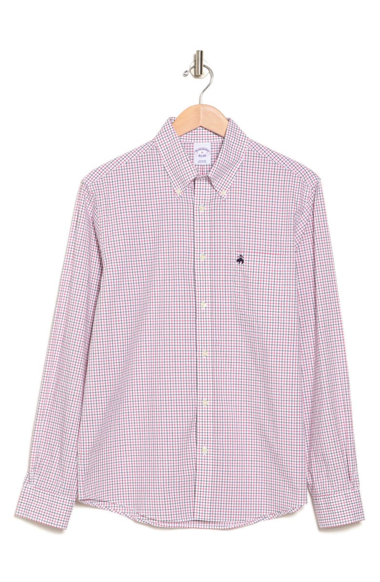 Brooks Brothers Windowpane Plaid Button-Down Cotton Poplin Shirt, Alternate, color, 