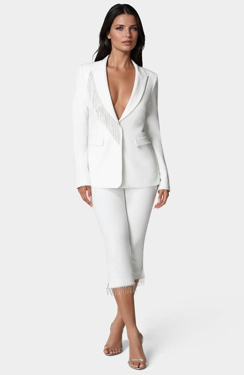 Bebe Rhinestone Fringe Tailored Blazer In White