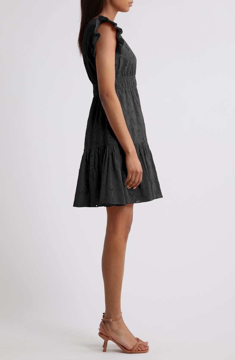 Anne Klein Embroidered Eyelet Cotton Ruffle Dress, Alternate, color, Anne Black