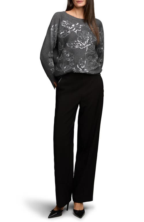 Nic + Zoe Nic+zoe Floral Sequin Embellished Cotton, Cashmere & Silk Blend Sweater In Gray