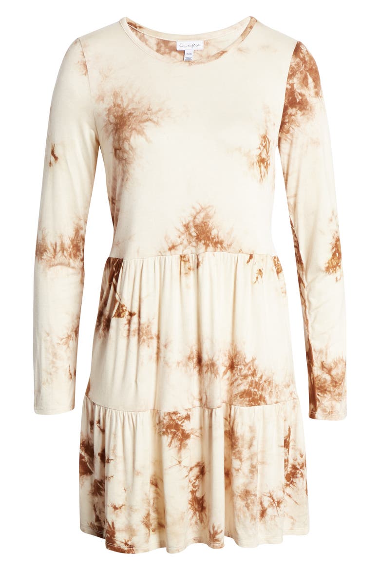 Tie Dye Long Sleeve Babydoll Dress, Alternate, color, TAN TIE DYE