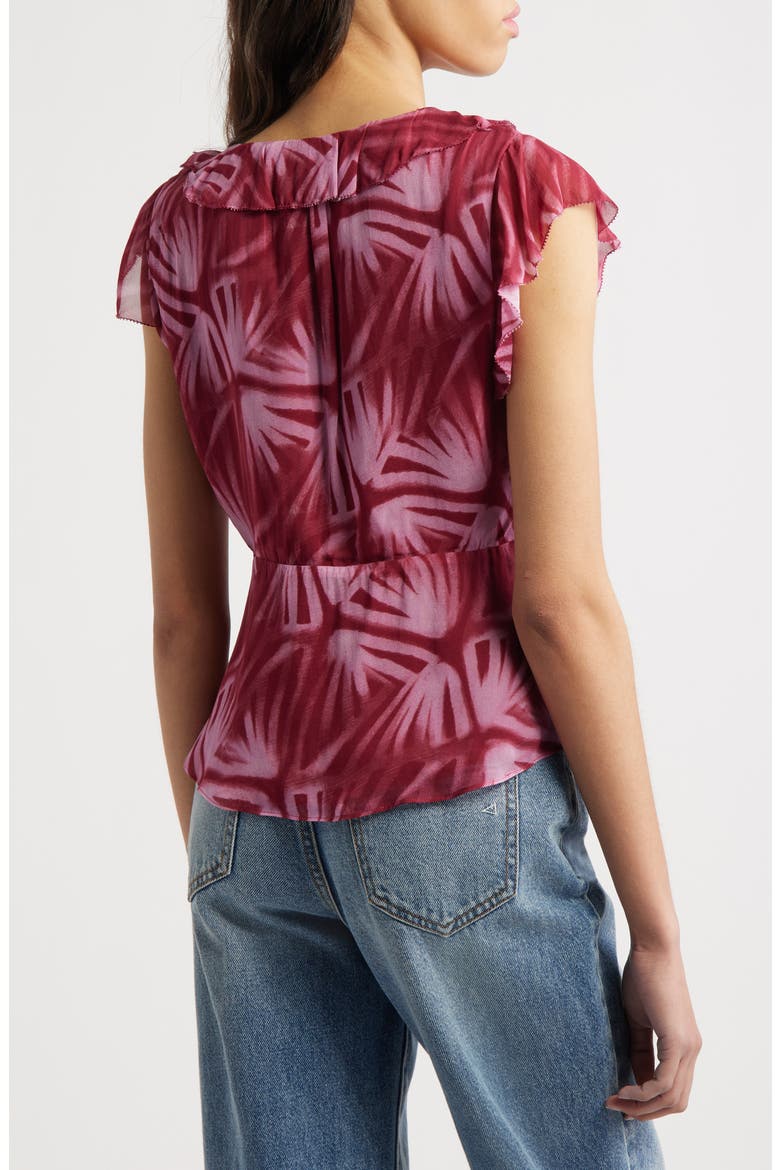 Carmine Frond Print Flutter Sleeve Top, Alternate, color, BAHIA