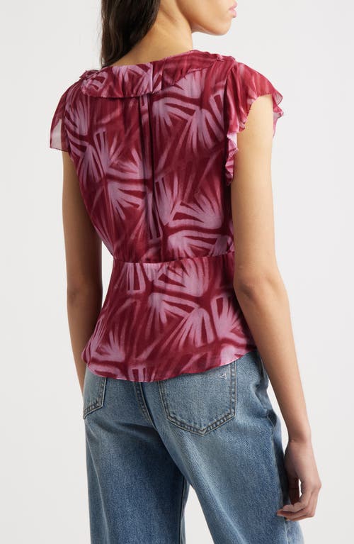 Rails Carmine Frond Print Flutter Sleeve Top In Bahia