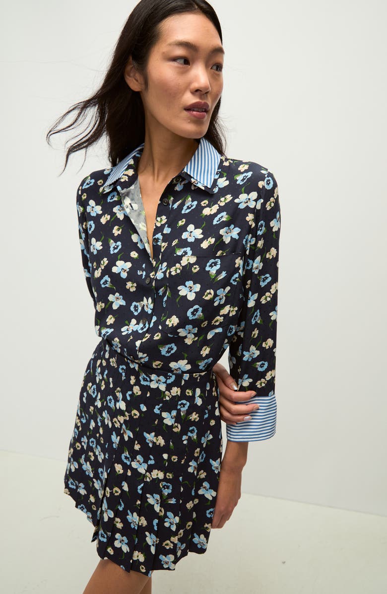 Veronica Beard Maia Mixed Print Double Collar Silk Blend Button-Up Shirt, Alternate, color, 