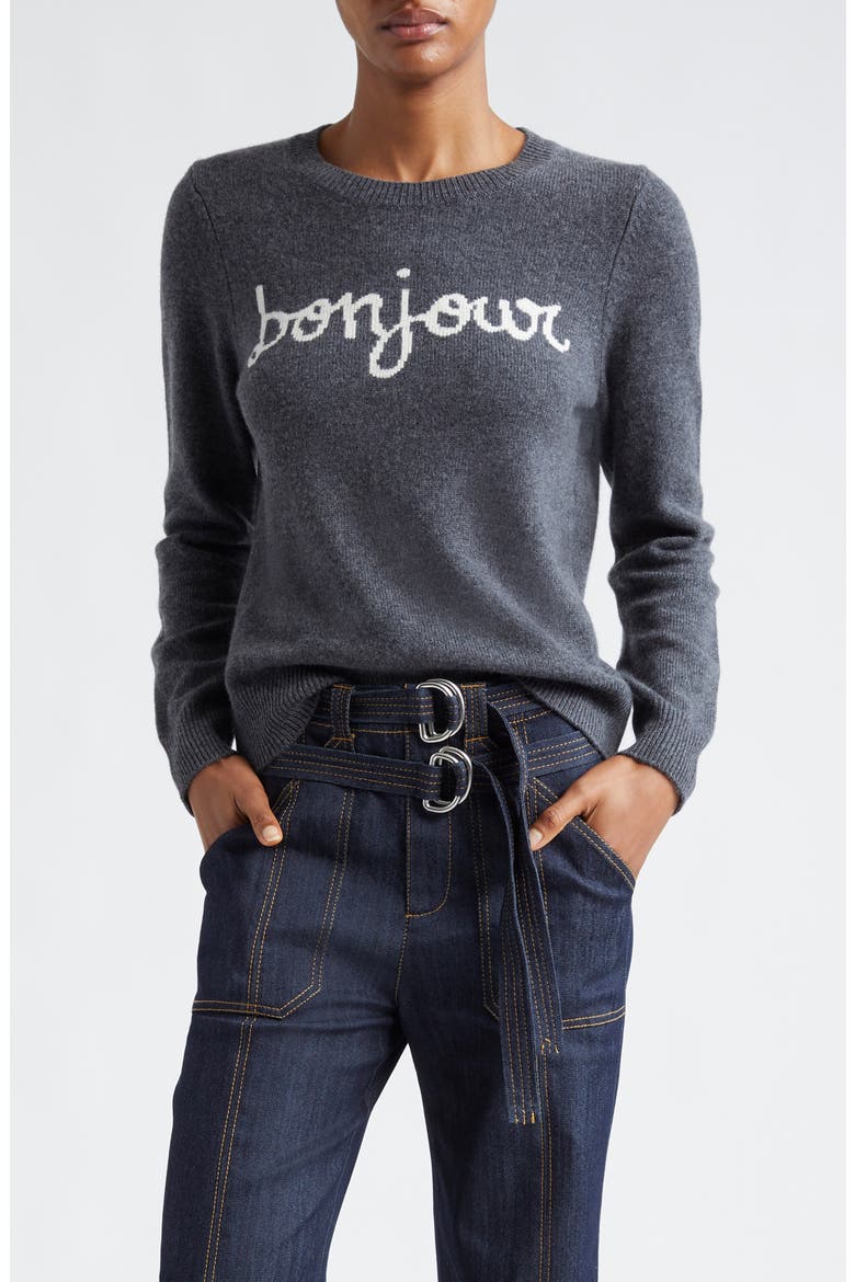 Bonjour Intarsia Crewneck Wool Blend Sweater, Main, color, HEATHER GREY/ IVORY
