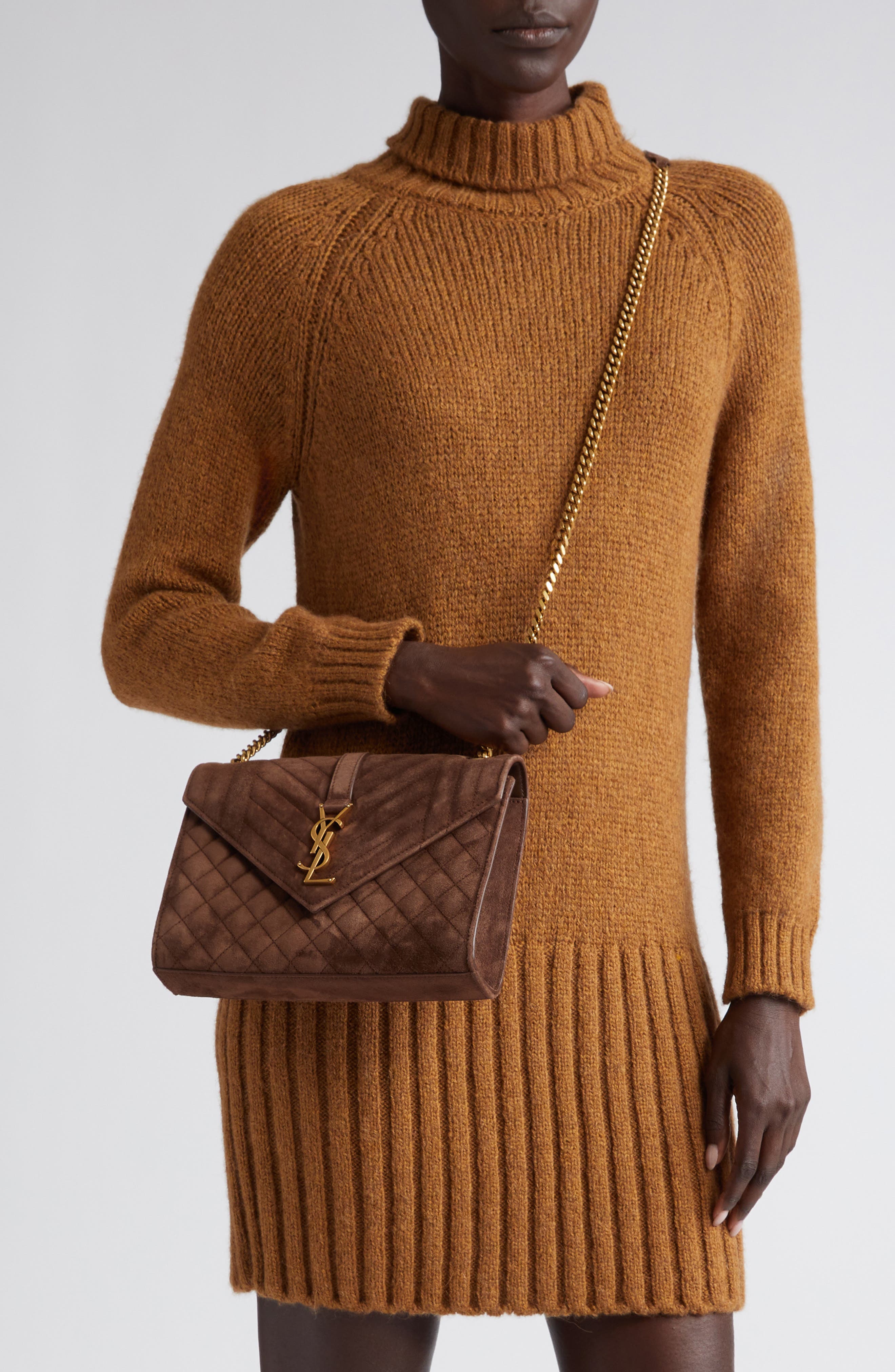 Saint Laurent Medium Envelope Suede Crossbody Bag, Alternate, color, 