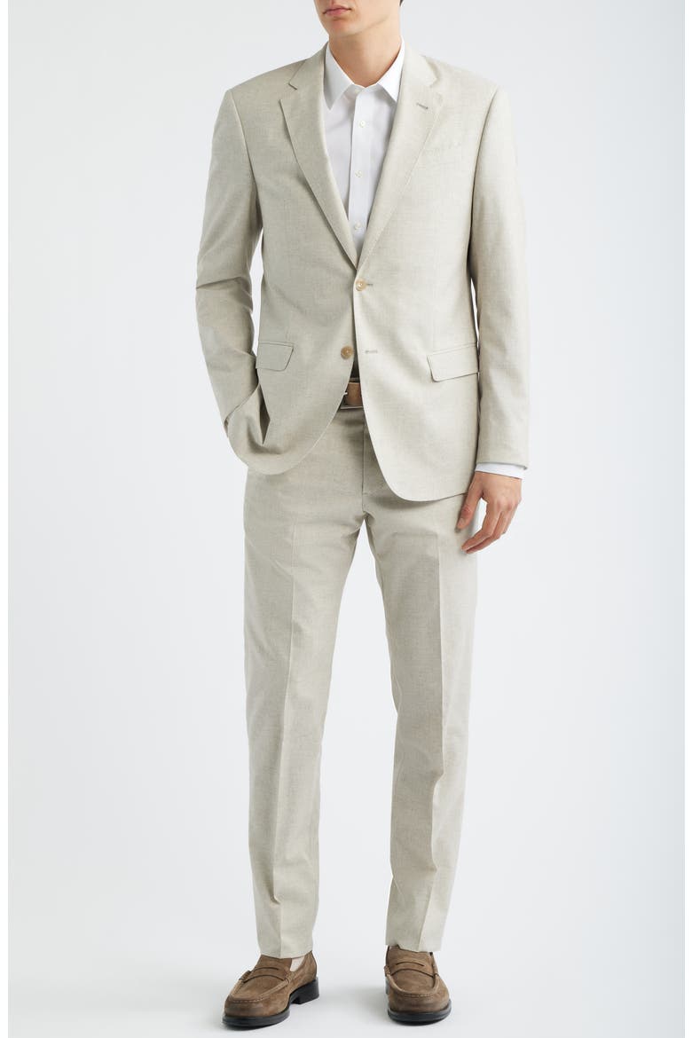 Tan Mélange Wool & Cotton Blend Suit, Main, color, SOLID MEDIUM BEIGE