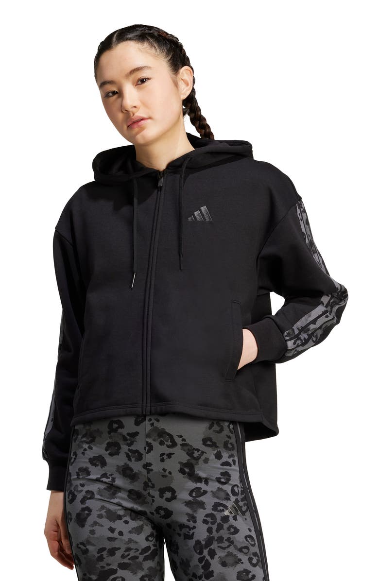 adidas 3-Stripes Full Zip Hoodie, Alternate, color, Black/ Multicolor