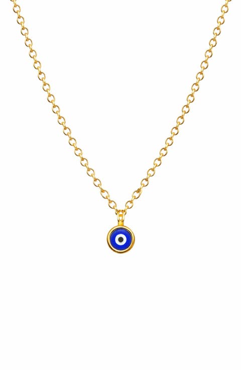 14K Gold Plated Sterling Silver Evil Eye Pendant Necklace