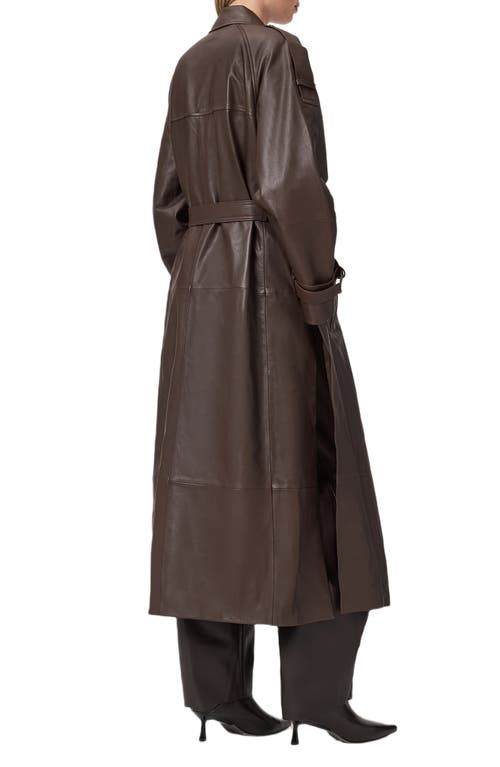 Allsaints Reed Leather Trench Coat In Brown