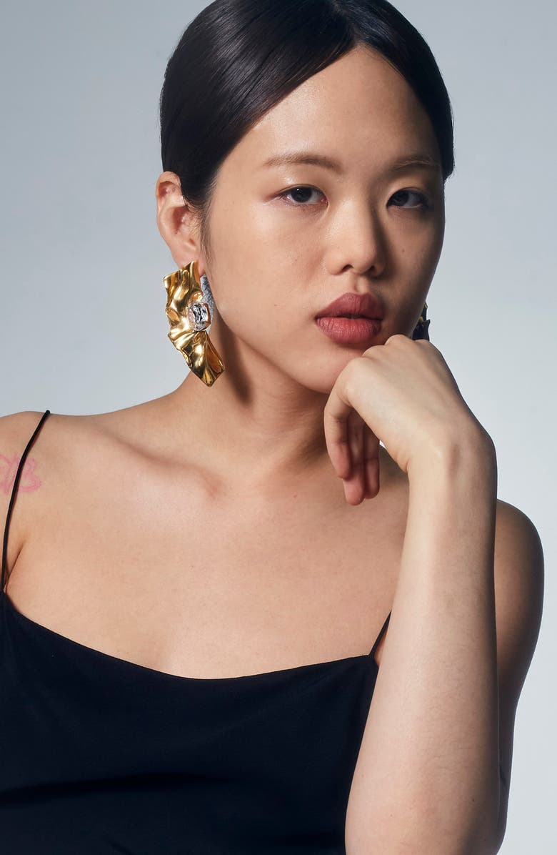 Sterling King Pleat Crystal Earrings, Alternate, color, Gold