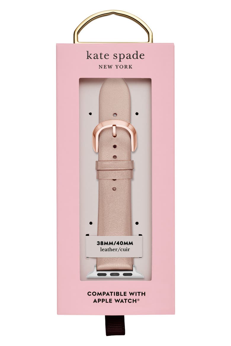 metallic leather 20mm Apple Watch® watchband, Alternate, color, ROSE GOLD