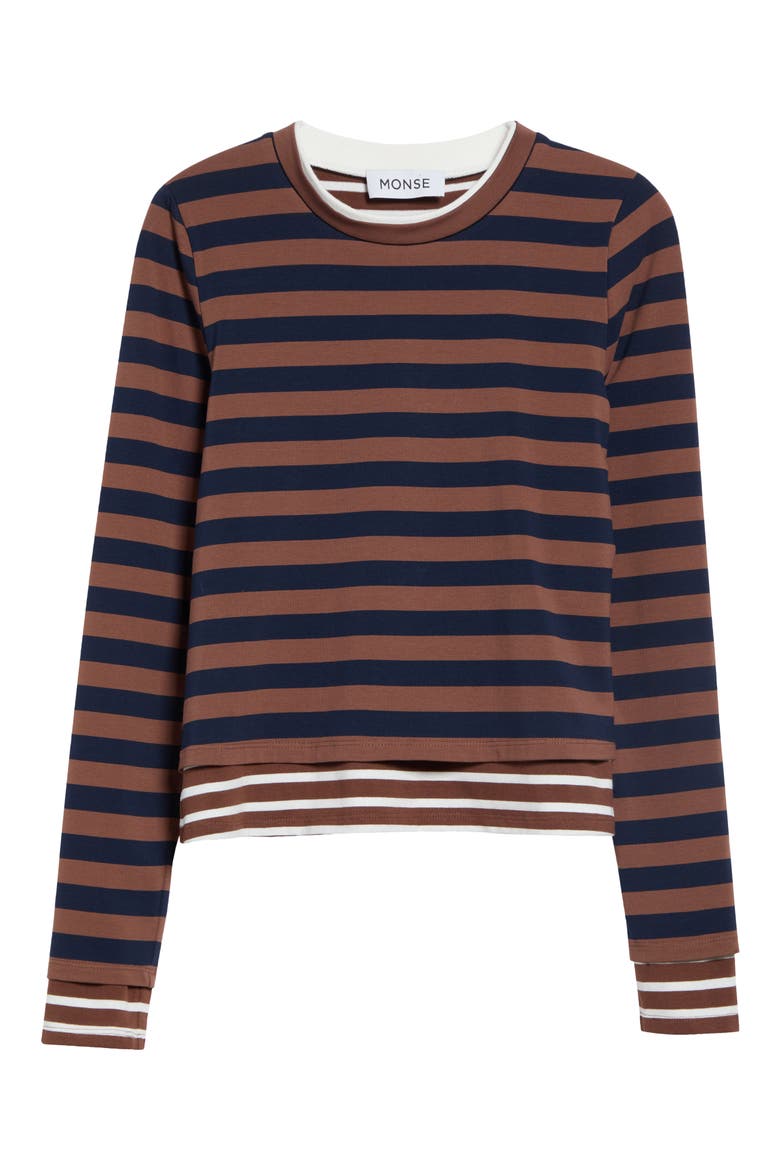 Asymmetric Twisted Striped T-Shirt, Main, color, BROWN MULTI