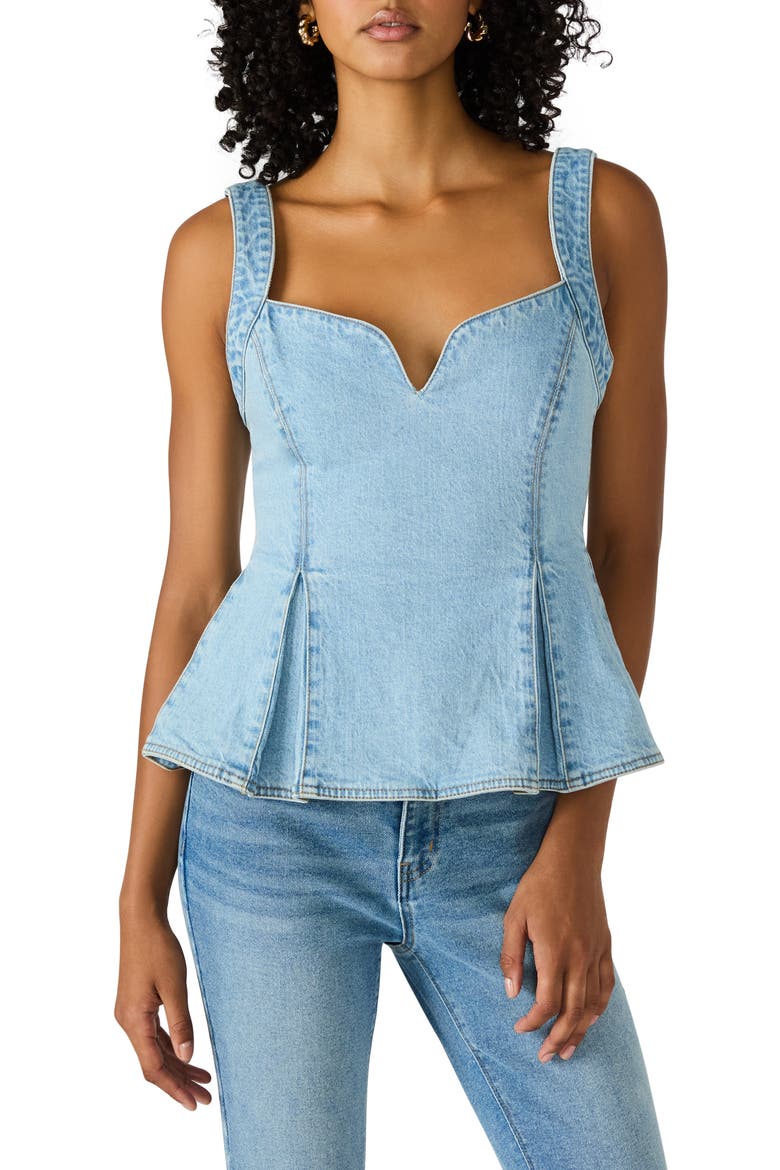 Zenia Stretch Cotton Peplum Top, Main, color, DELFT BLUE