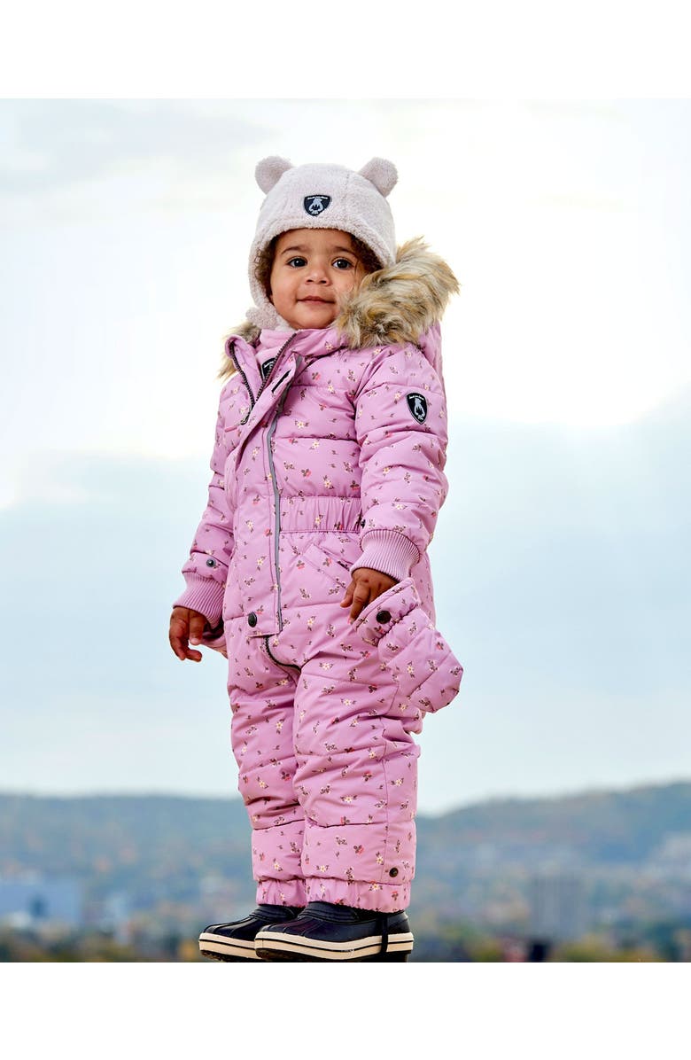 Deux par Deux Baby Girl's One Piece Baby Snowsuit Rose Printed Mini Flowers, Alternate, color, 