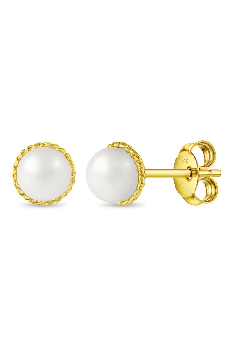 In Season Jewelry 14k Braided Edge Pearl Girl Earrings, Main, color, White