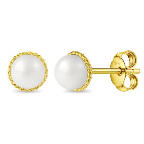 14k Braided Edge Pearl Girl Earrings