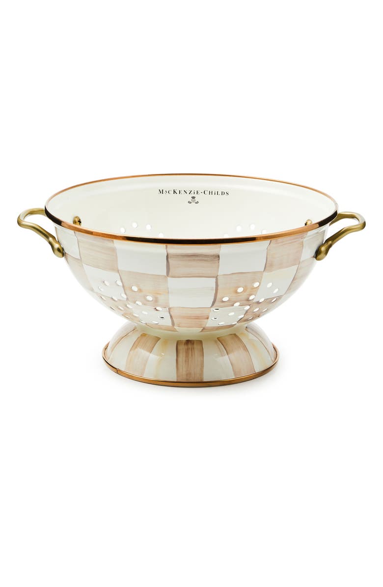 MACKENZIE CHILDS Mocha Check Large Colander, Main, color, Mocha