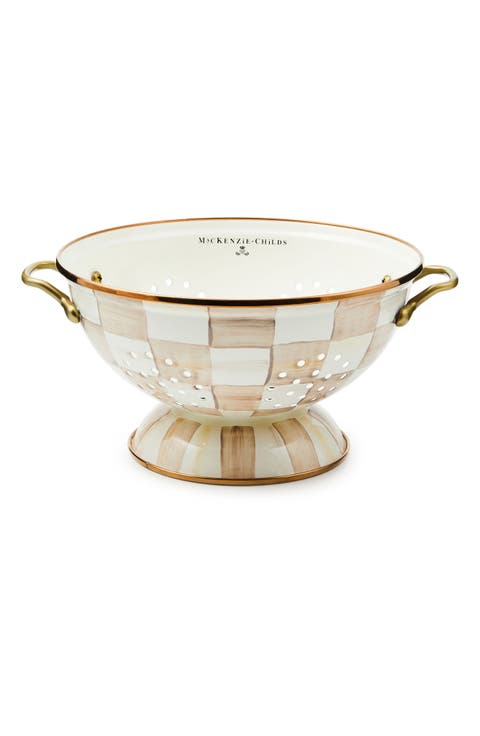 Mocha Check Large Colander