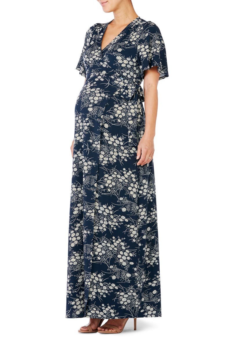Ingrid & Isabel® Flutter Sleeve Knit Maternity/Nursing Maxi Dress, Main, color, VINTAGE DAISY