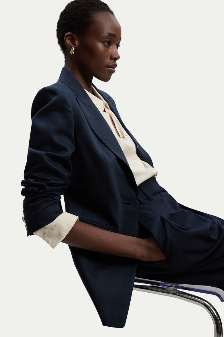 Tailored Linen Single Breasted Blazer, Alternate, color, Navy