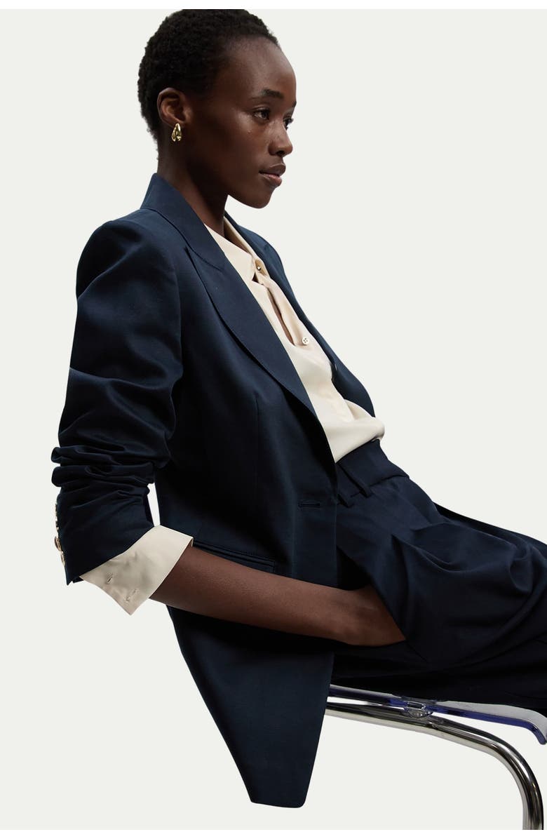 Karen Millen Tailored Linen Single Breasted Blazer, Alternate, color, Navy