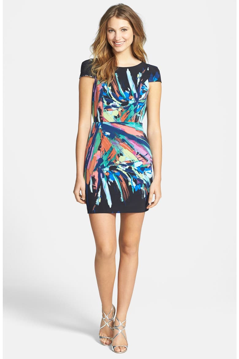 Open Back Splash Print Crêpe de Chine Dress, Alternate, color, BLACK/ MULTI