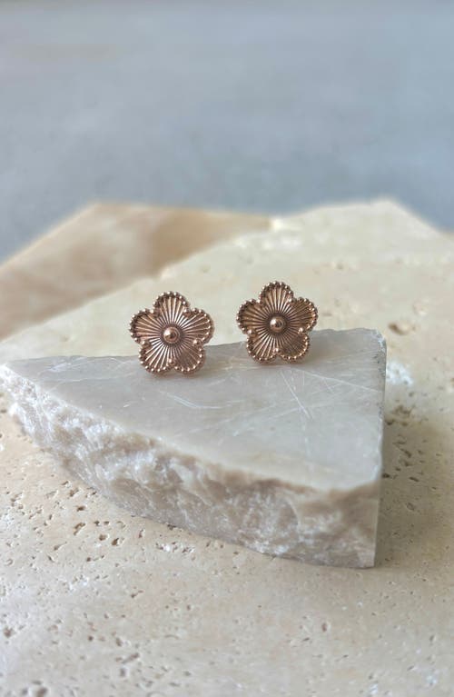 Adornia Tarnish Resistant 14k Rose Gold Plated 5-leaf Clover Stud Earrings In Pink