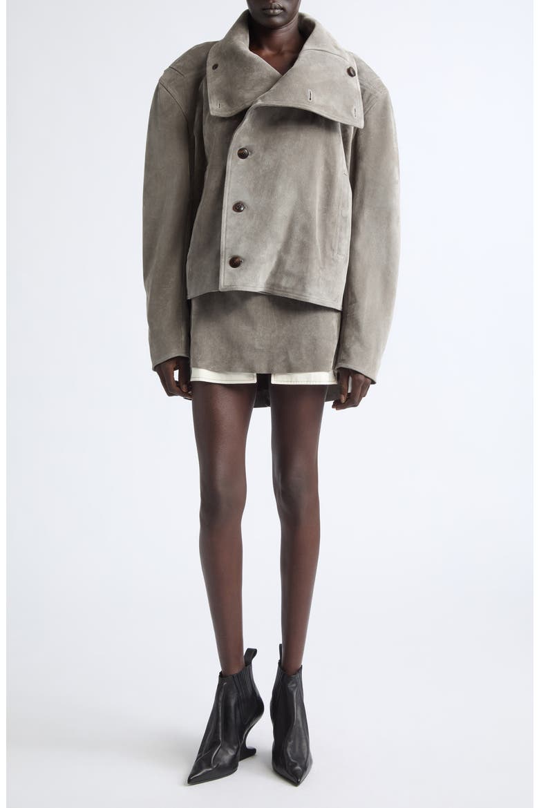 Asymmetric Suede Jacket, Alternate, color, STEEL