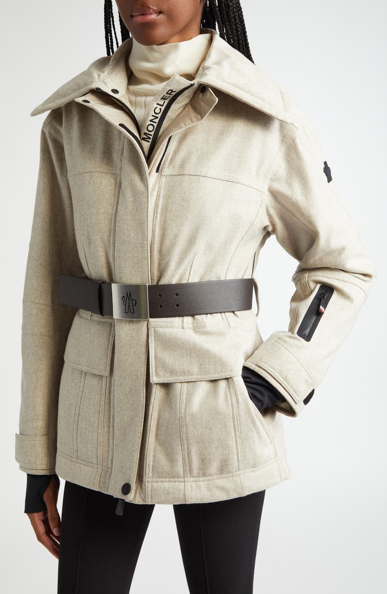 Moncler Grenoble Valloire Genuine Shearling Collar Down Jacket, Alternate, color, 