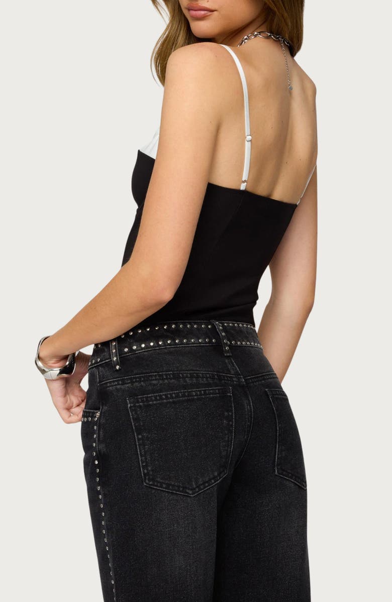 EDIKTED Contrast Peekaboo Camisole, Alternate, color, Black-And-White