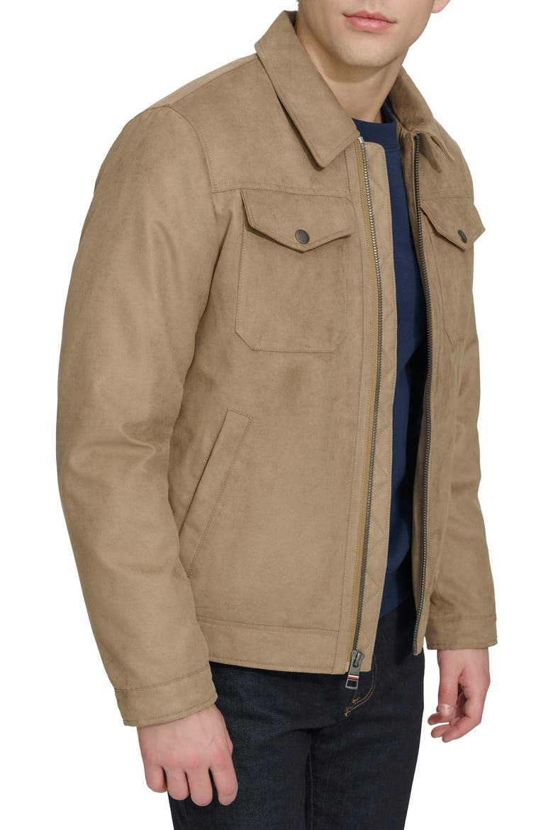 Faux Suede Trucker Jacket, Alternate, color, TAN