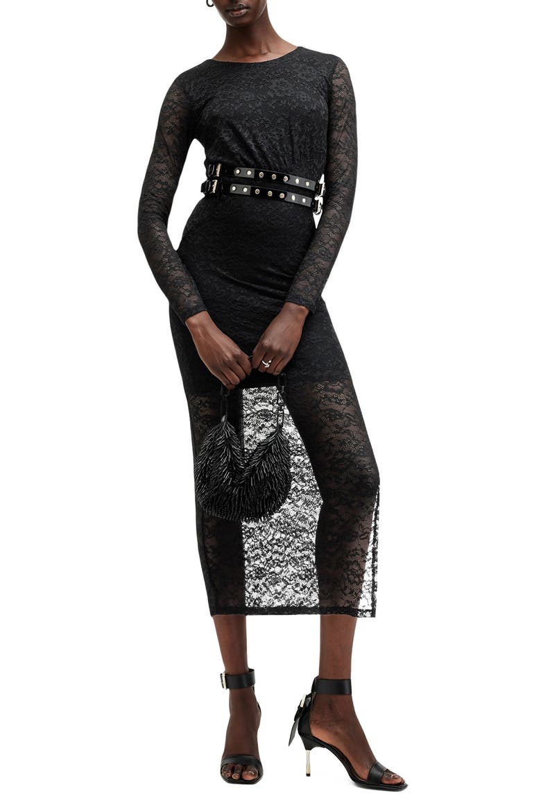 Edana Long Sleeve Lace Dress, Main, color, BLACK