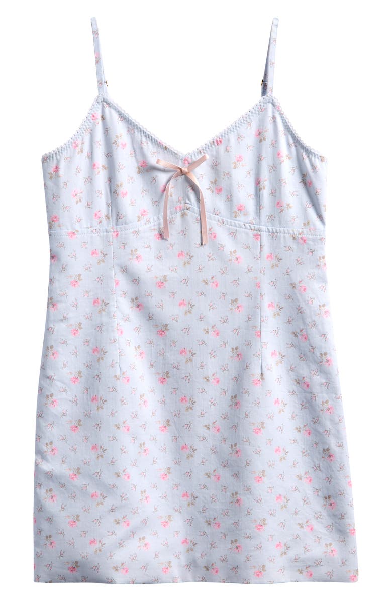 LoveShackFancy Velasca Picot Trim Stretch Cotton Dress, Main, color, Chapparal Blue