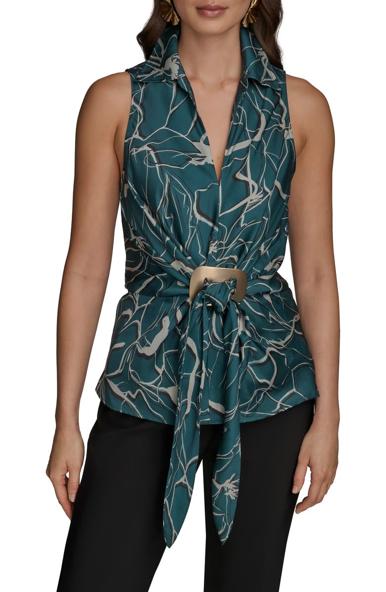 Donna Karan New York Floral Faux Wrap Sleeveless Top, Main, color, Hudson Multi
