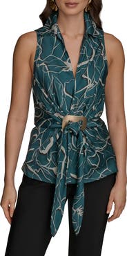 Donna Karan New York Floral Faux Wrap Sleeveless Top