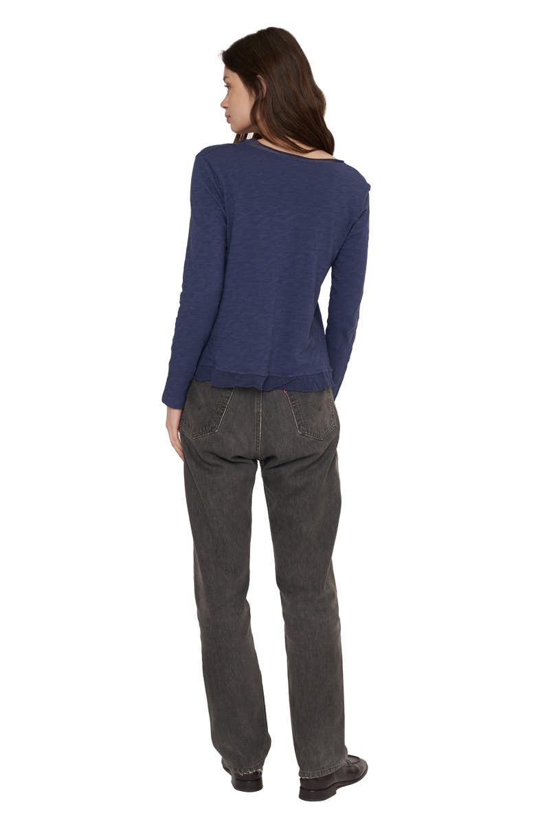 WILT Clothing V-Neck Long Sleeve Tulle Mixed Tee, Alternate, color, White