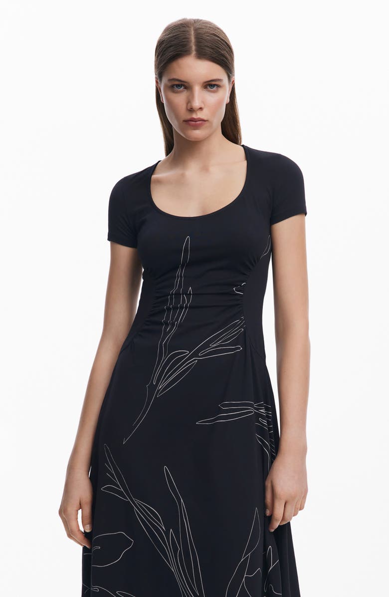 Desigual A-Line Midi Dress, Alternate, color, Black